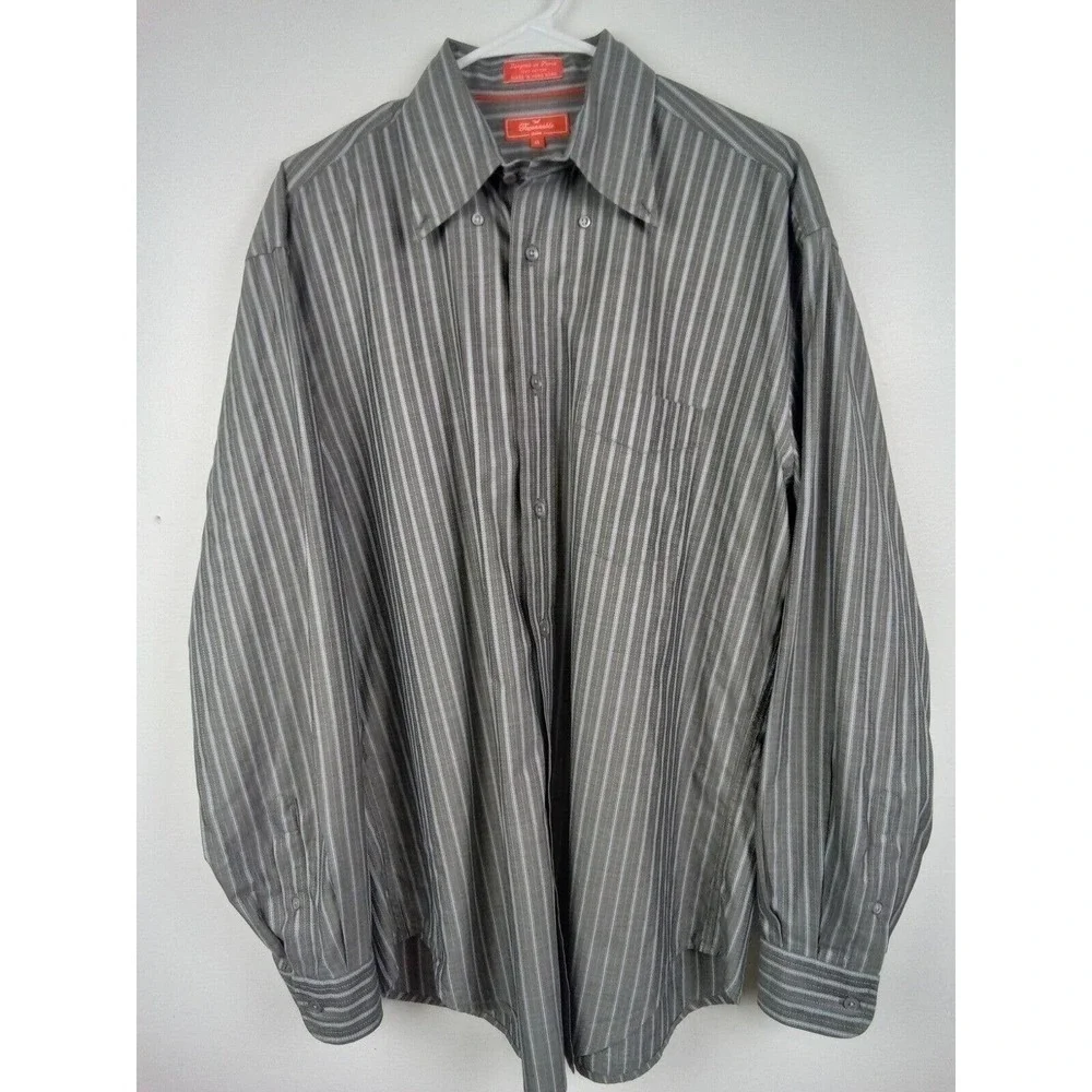 Faconnable Shirt Mens Medium Striped Cotton Long Sleeve Button Down Casual Gray - Picture 2 of 8